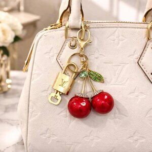 LV Gold Padlock 🔑 Authentic Louis Vuitton Charm + Unbranded Cherry Keychain